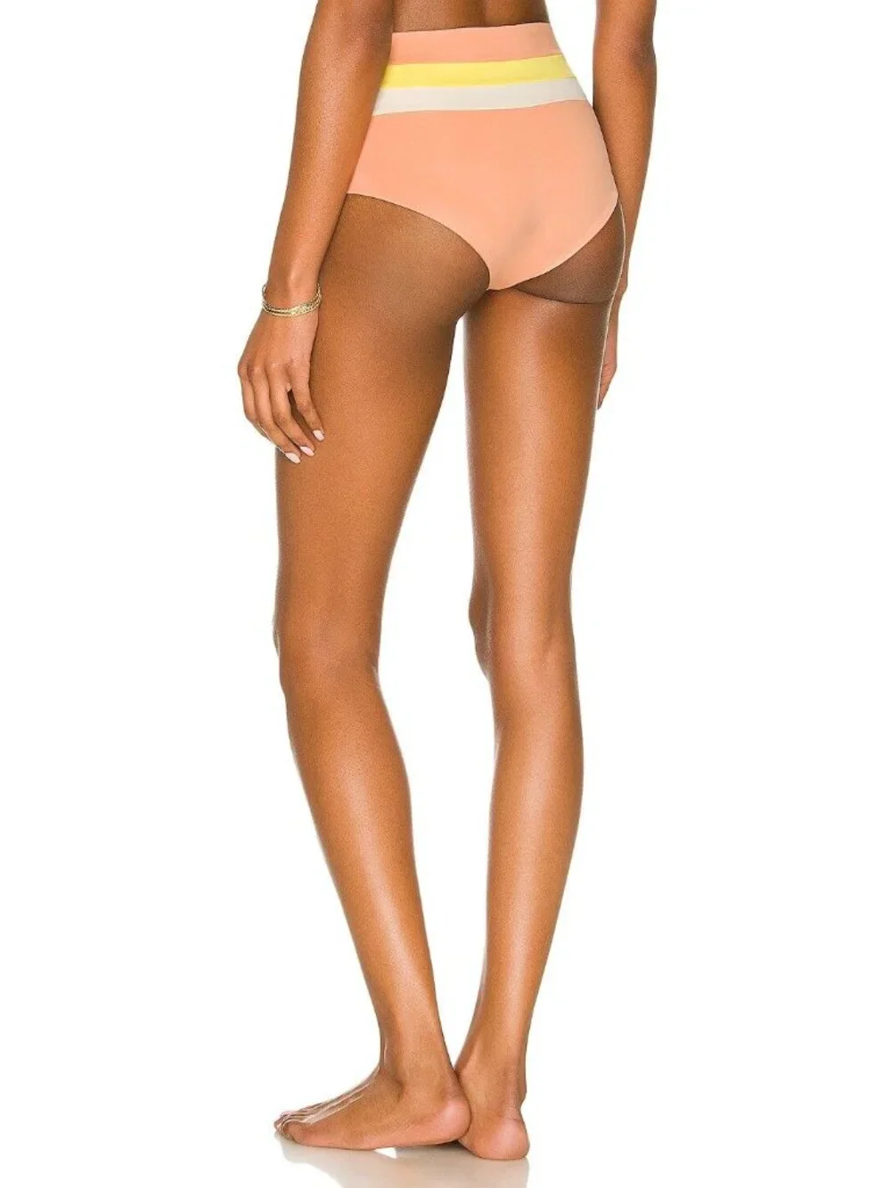 L*Space Portia Stripe Bikini Bottoms in Tangy/Lemon Drop/Cream New Womens